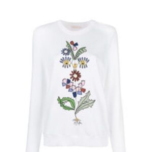 TORY BURCH White Sweatshirt w Floral Embroidery Womens Top
